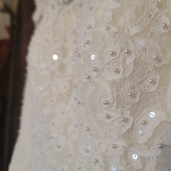 Oleg Cassini cap sleeve illusion wedding dress STYLE# CMK513 - Picture 3 of 11